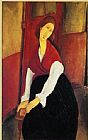 Amedeo Modigliani Famous Paintings - Jeanne Hebuterne in Red Shawl